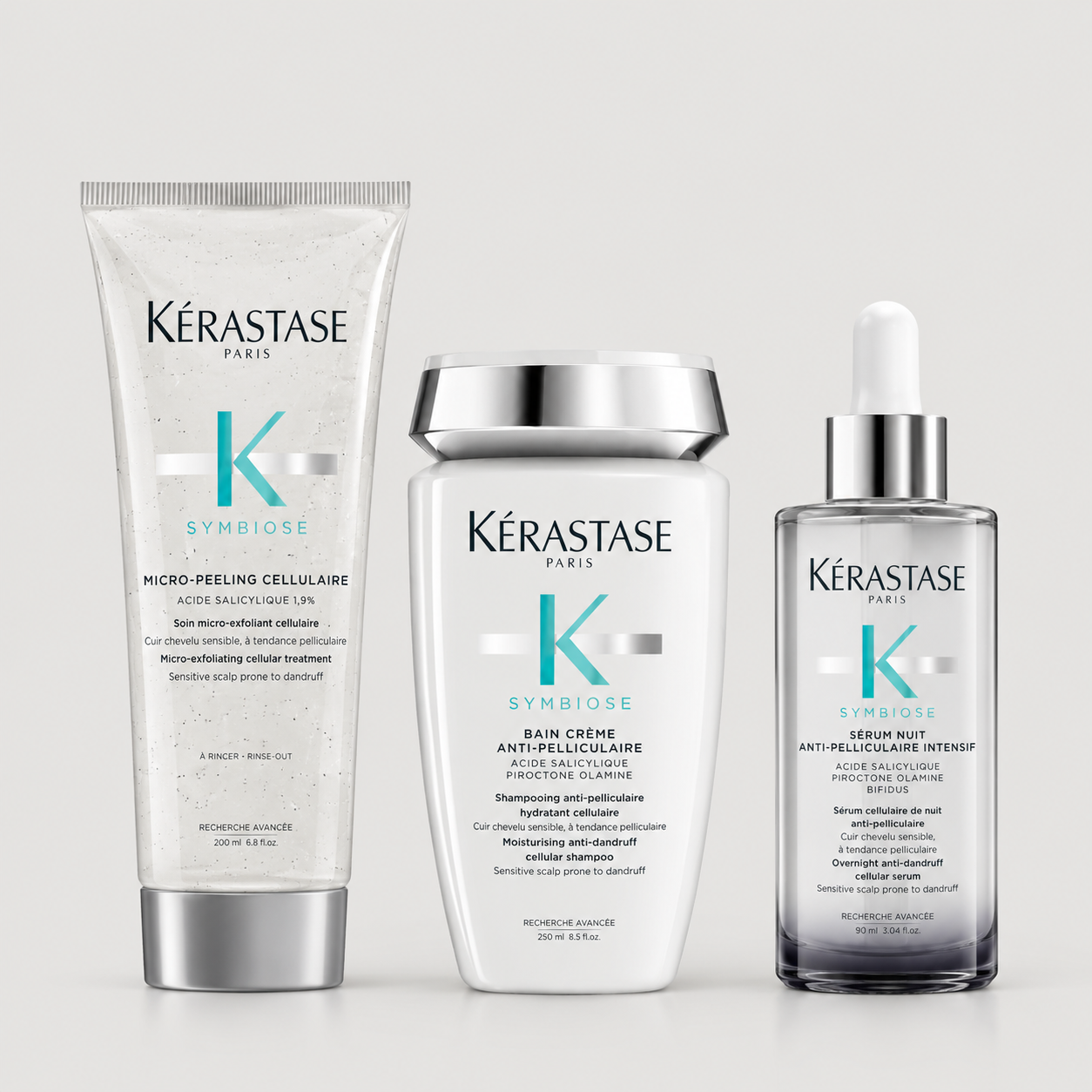 Kérastase Symbiose Scalp Ritual with Micro Peeling Cellulaire, Bain Crème Anti-Pelliculaire and Serum Nuit Anti-Pelliculaire Intensif